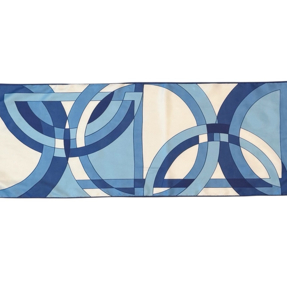 Christian Dior Vintage Silky Satin Blue Geometric Print Oblong Rectangle 44 x 14 - Picture 5 of 14